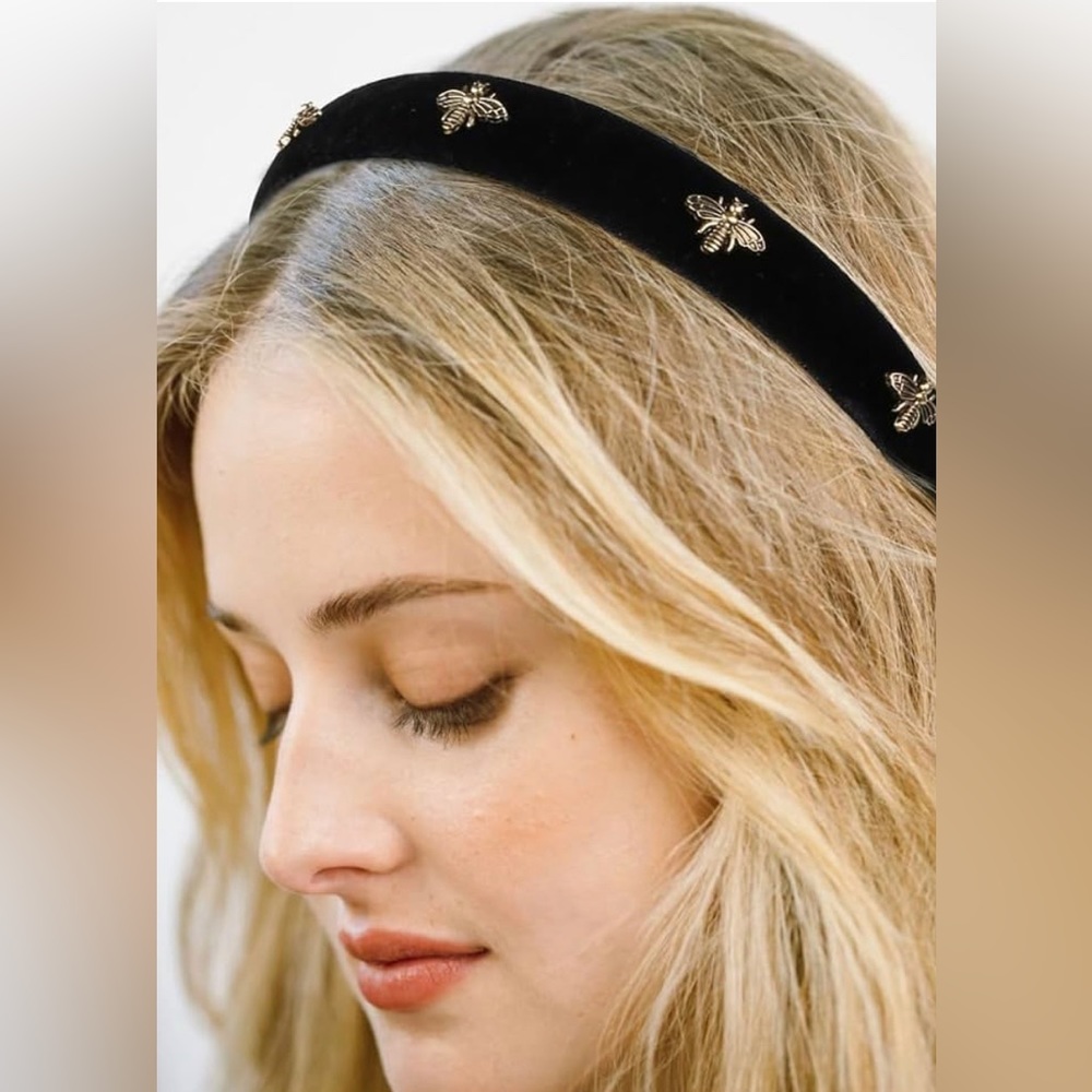 NWT Black Velvet Headband with Pearl Headband for Women - Picture 3 of 7